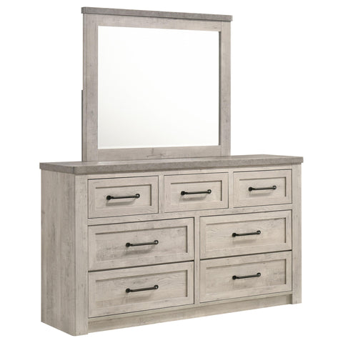 Castlewood Farmhouse 7-Drawer Dresser and Beveled Mirror Set