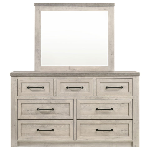 Castlewood Farmhouse 7-Drawer Dresser and Beveled Mirror Set