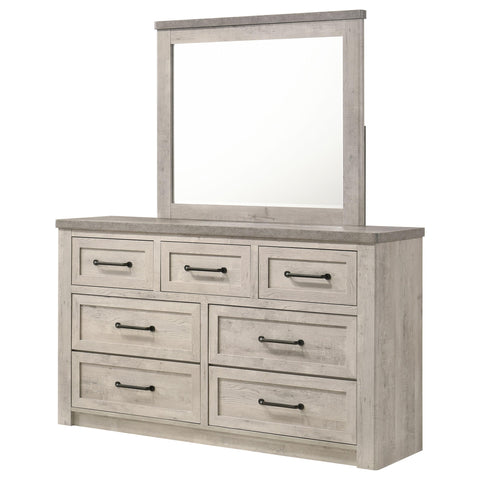 Castlewood Farmhouse 7-Drawer Dresser and Beveled Mirror Set