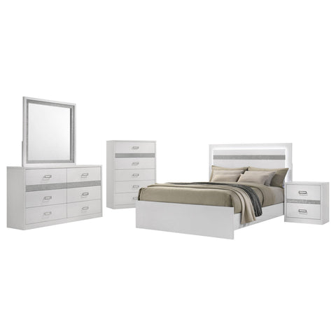 Cayenne 5-Piece Touch-Control LED Queen Bedroom Set White High Gloss