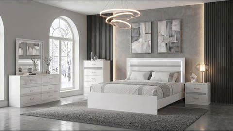 Cayenne Touch-Control LED Queen Platform Bed White High Gloss