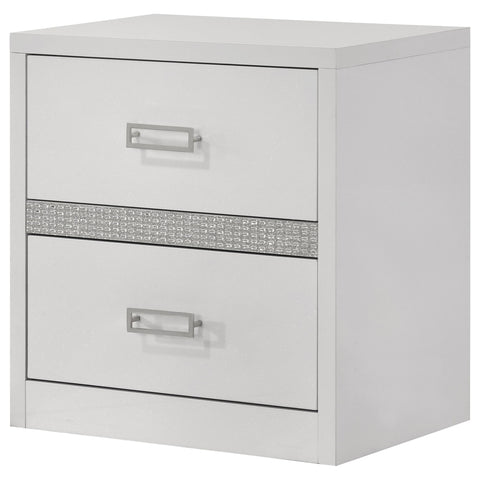 Cayenne Contemporary 2-Drawer Nightstand with Chrome Pulls White High Gloss