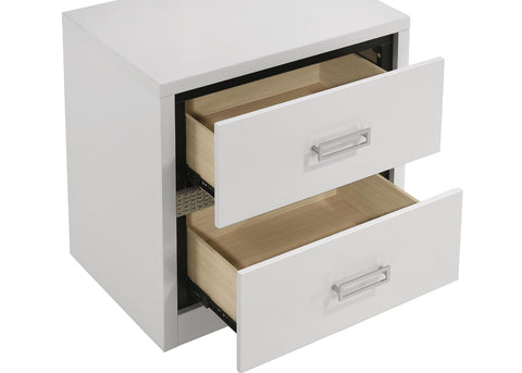 Cayenne Contemporary 2-Drawer Nightstand with Chrome Pulls White High Gloss
