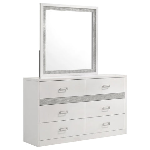 Cayenne 6-Drawer Bedroom Dresser with Beveled Mirror White High Gloss