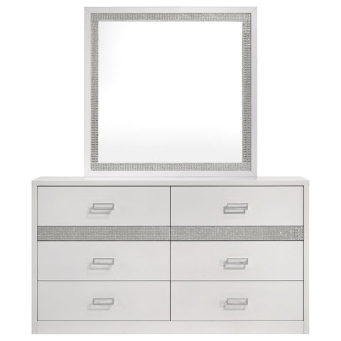 Cayenne 6-Drawer Bedroom Dresser with Beveled Mirror White High Gloss
