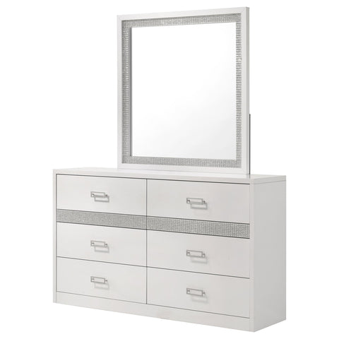 Cayenne 6-Drawer Bedroom Dresser with Beveled Mirror White High Gloss
