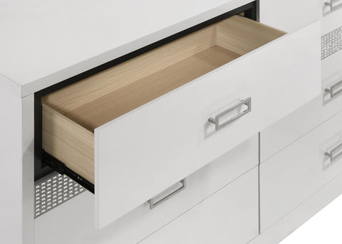 Cayenne 6-Drawer Bedroom Dresser with Beveled Mirror White High Gloss