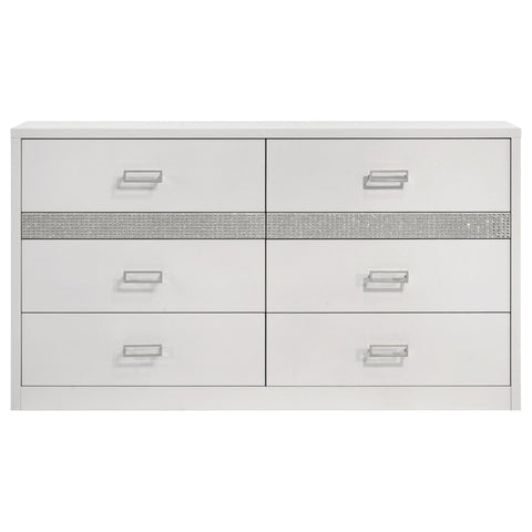 Cayenne 6-Drawer Bedroom Dresser with Chrome Pulls White High Gloss