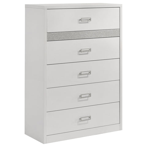 Cayenne 5-Drawer Chest of Drawers with Chrome Pulls White High Gloss