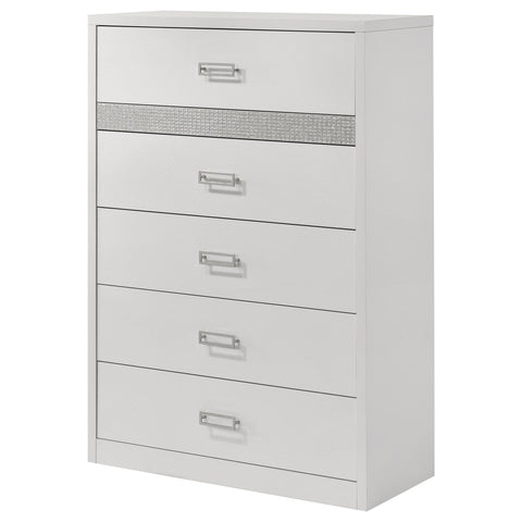 Cayenne 5-Drawer Chest of Drawers with Chrome Pulls White High Gloss