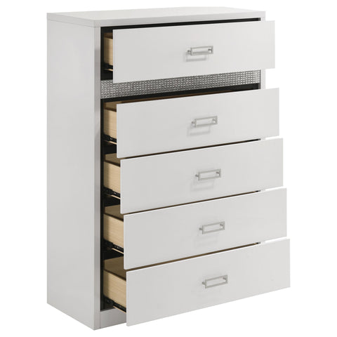 Cayenne 5-Drawer Chest of Drawers with Chrome Pulls White High Gloss