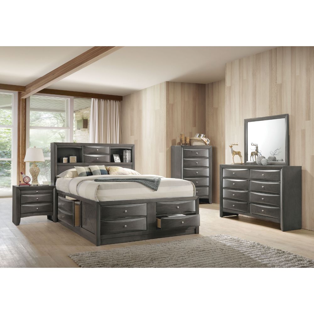 acton ek bed w/storage, gray oak finish