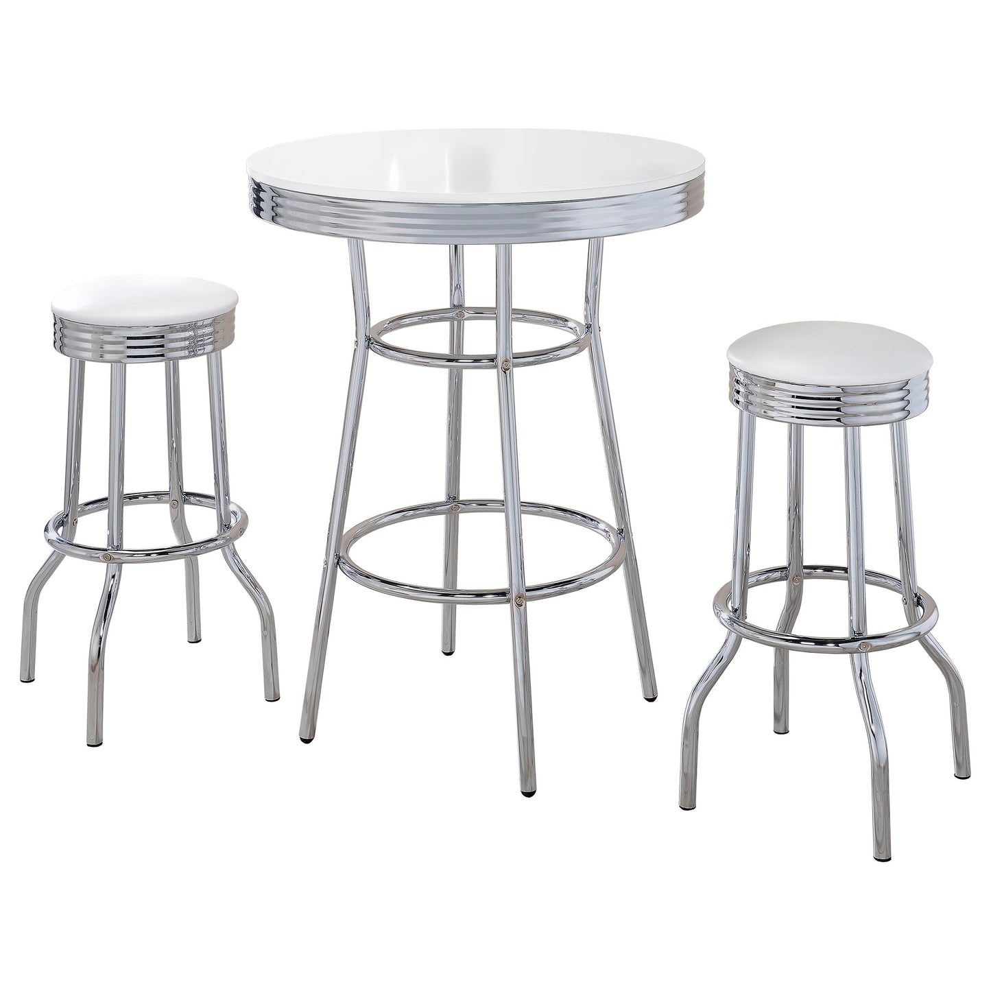 kemper 3-piece round 1950s bistro pub bar table set whitewhite
