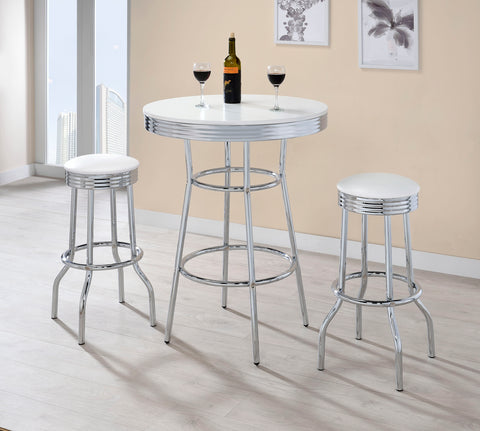 Kemper 3-piece Round 1950s Bistro Pub Bar Table Set WhiteWhite