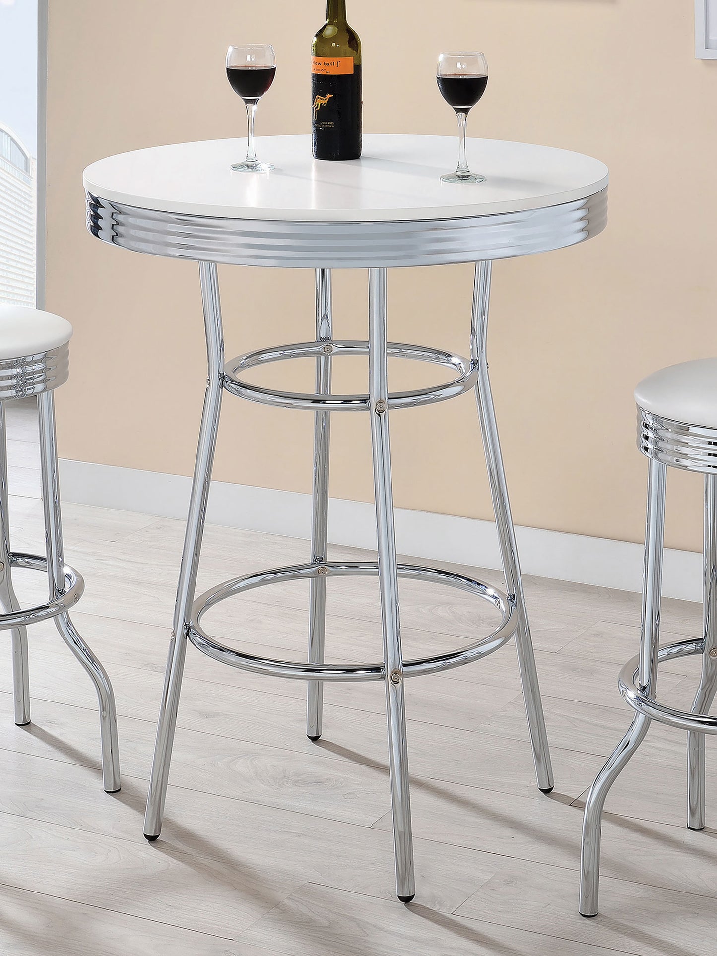 collins round 30-inch 1950's bistro pub height bar table white