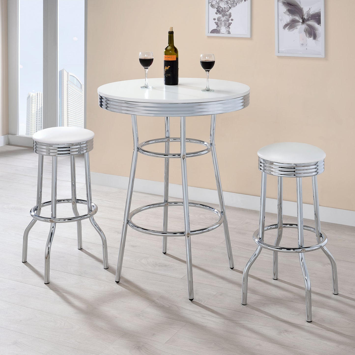 collins round 30-inch 1950's bistro pub height bar table white