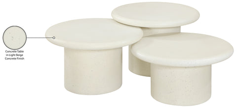 Dorian Cream Concrete And Fiberglass Indoor / Outdoor Coffee Table, 3-Piece