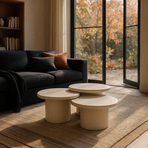Dorian Cream Concrete And Fiberglass Indoor / Outdoor Coffee Table, 3-Piece