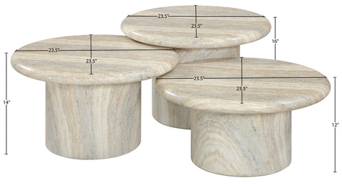Dorian Natural Concrete And Fiberglass Indoor / Outdoor Coffee Table, 3-Piece