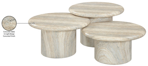 Dorian Natural Concrete And Fiberglass Indoor / Outdoor Coffee Table, 3-Piece