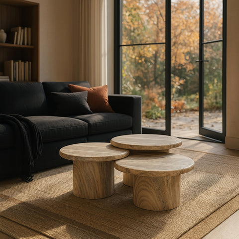 Dorian Natural Concrete And Fiberglass Indoor / Outdoor Coffee Table, 3-Piece