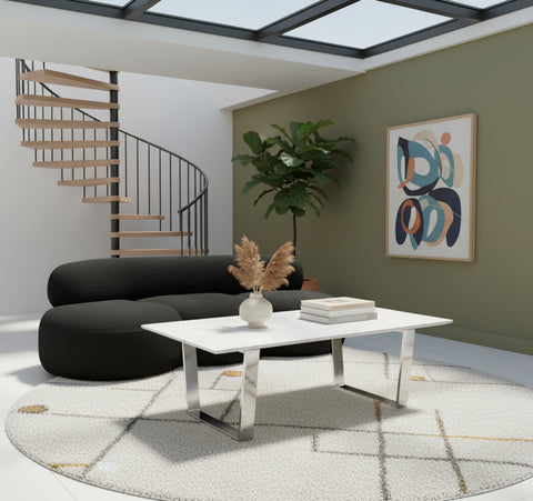 Dorian Chrome Marble Veneer Top And Chrome Steel Base Coffee Table, 1 Piece