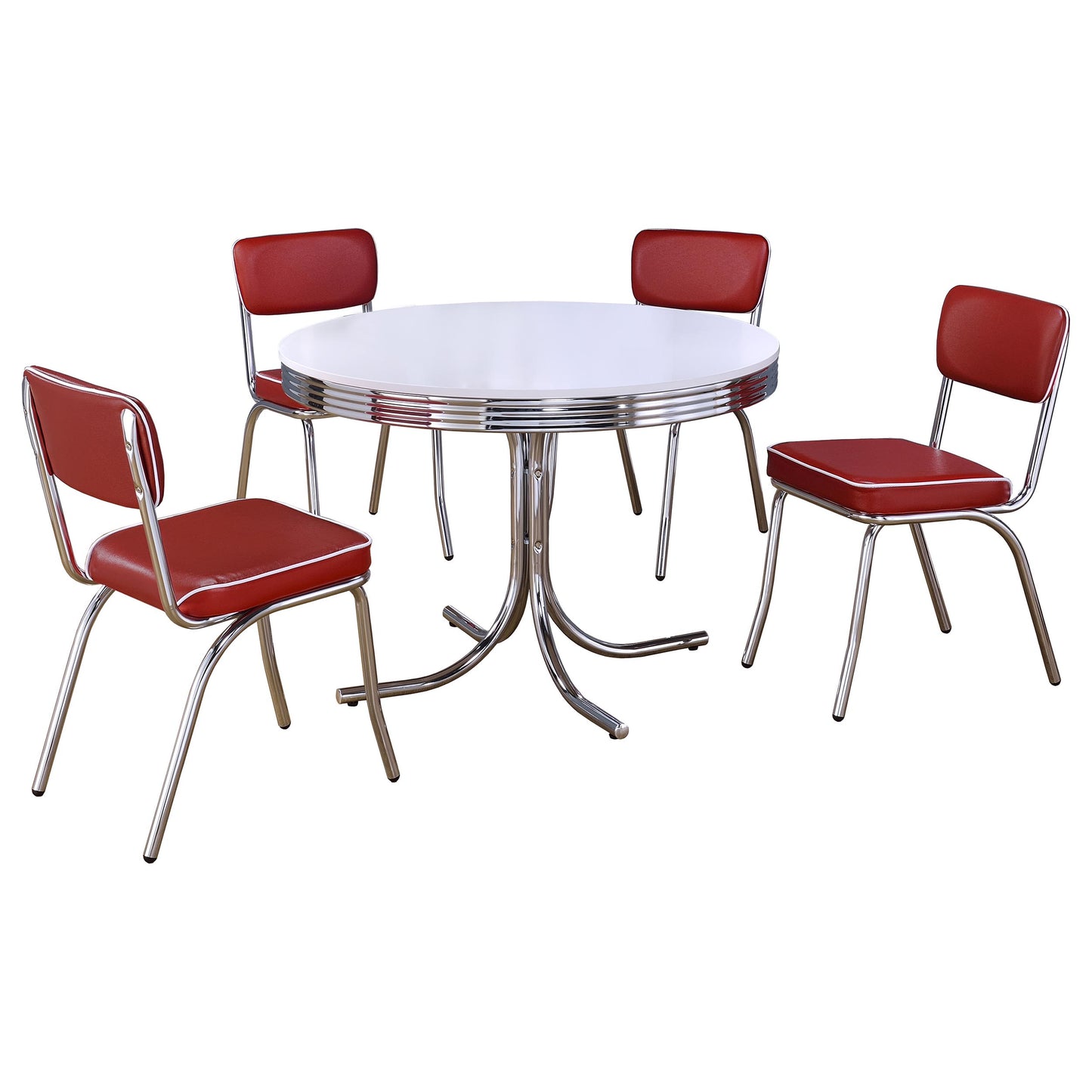 kemper 5-piece round dining table set white and redwhite