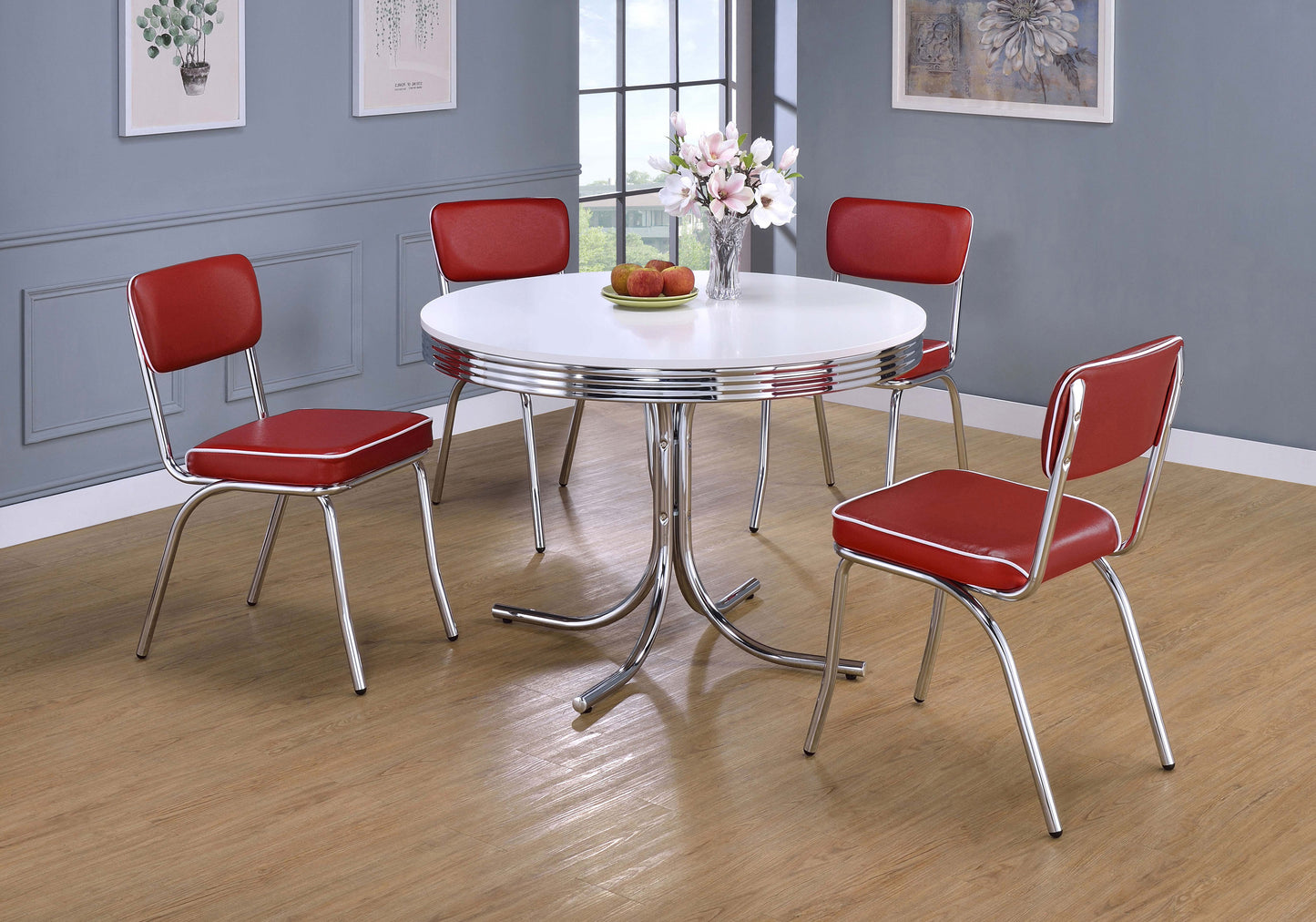 kemper 5-piece round dining table set white and redwhite