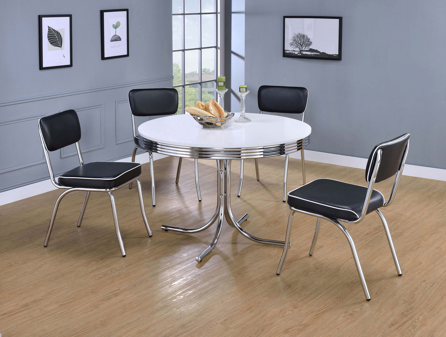 kemper 5-piece round dining table set white and blackwhite