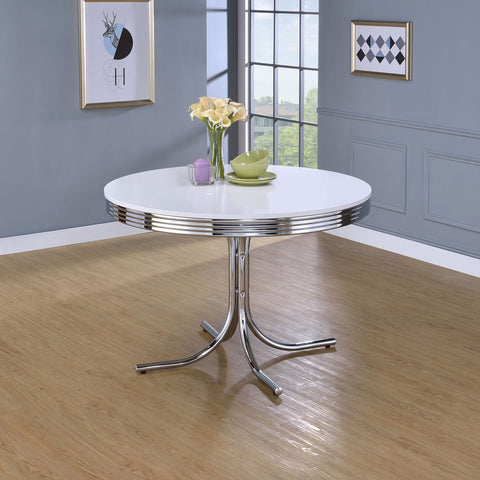 Kemper Round 42-inch Wood Top Dining Table White and ChromeWhite