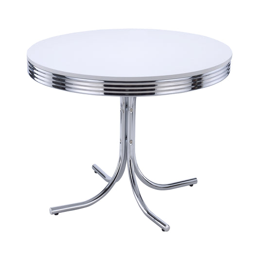 Collins Round 42-inch Wood Top Dining Table White and Chrome