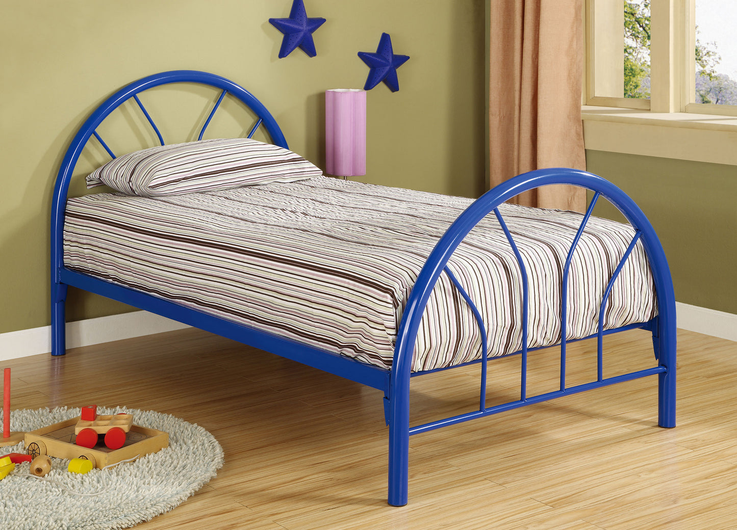 hawes metal twin open frame bed blue