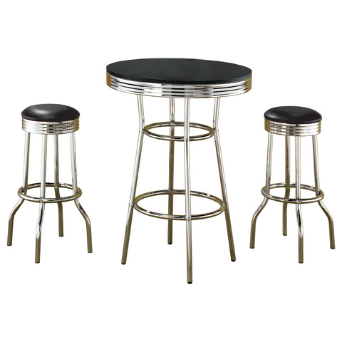 Kemper 3-piece Round 1950s Bistro Pub Bar Table Set BlackBlack