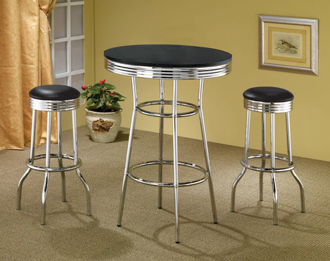 Kemper 3-piece Round 1950s Bistro Pub Bar Table Set BlackBlack