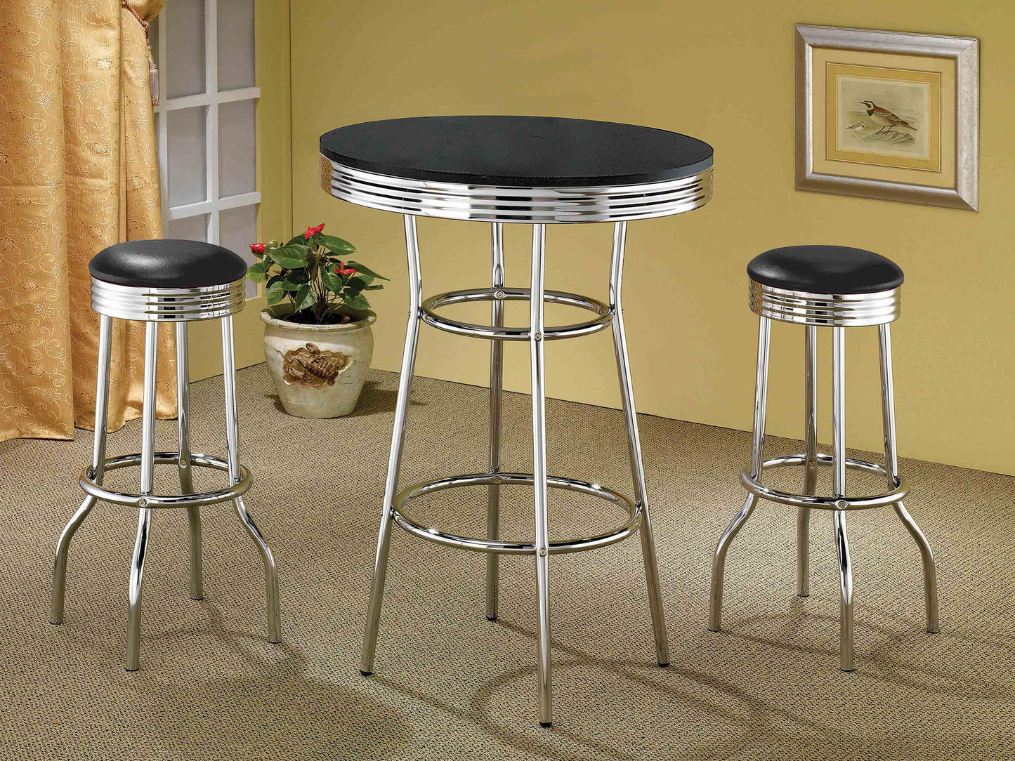 collins round 30-inch 1950's bistro pub height bar table black