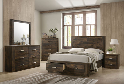 Amida EK Bed W/Storage, Rustic Walnut Finish