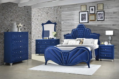 Amiel EK Bed, Blue Velvet