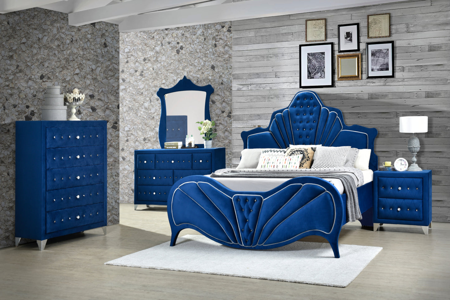 amiel nightstand, blue velvet