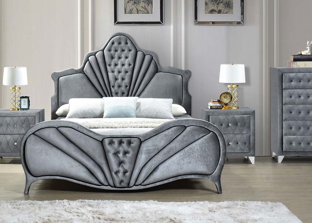 amiel ek bed, gray velvet