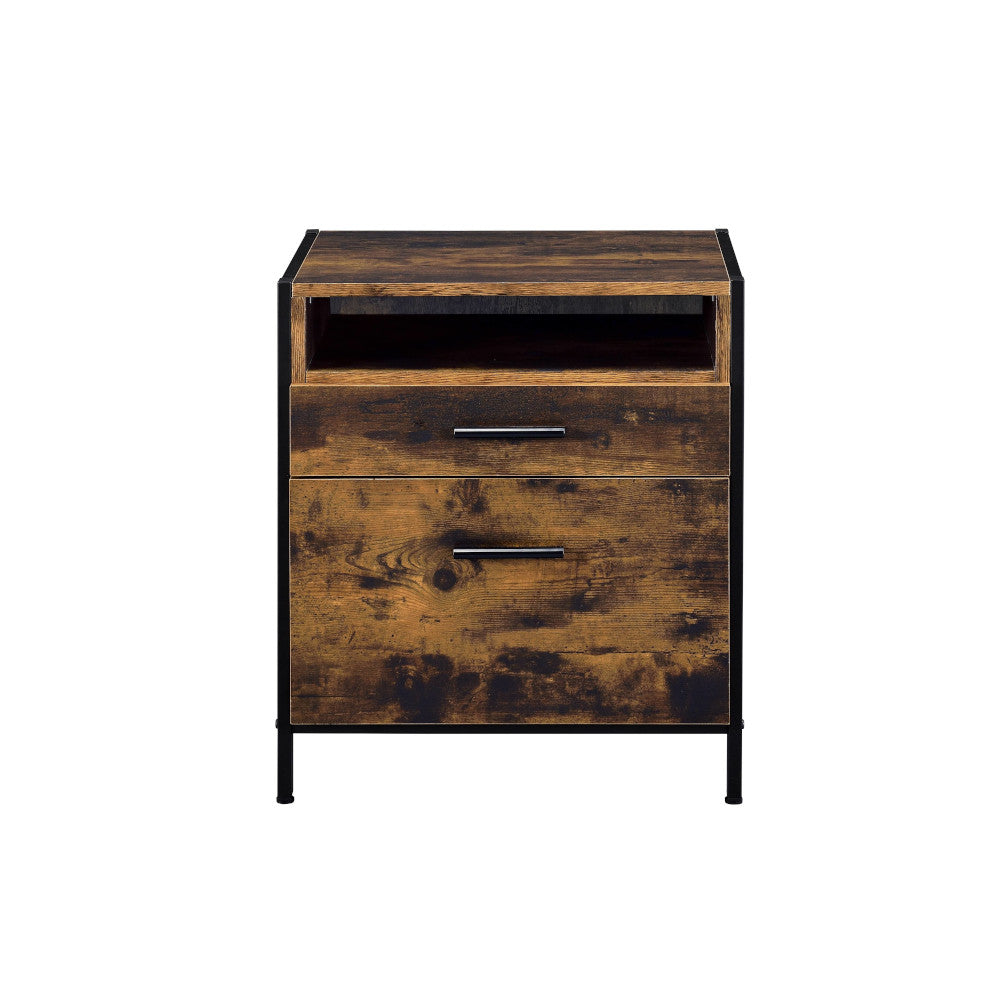 amrita nightstand, rustic oak & black finish