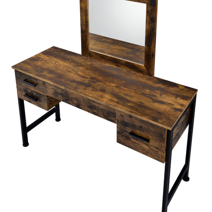 Amrita Vanity Desk & Mirror, Rustic Oak & Black Finish