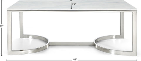 Zadie Chrome Marble Veneer Top And Chrome Steel Base Coffee Table, 1 Piece