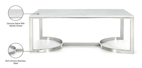 Zadie Chrome Marble Veneer Top And Chrome Steel Base Coffee Table, 1 Piece