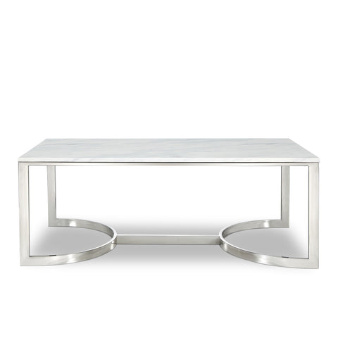 Zadie Chrome Marble Veneer Top And Chrome Steel Base Coffee Table, 1 Piece