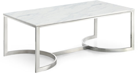 Zadie Chrome Marble Veneer Top And Chrome Steel Base Coffee Table, 1 Piece