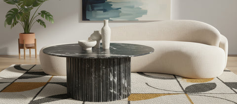 Celine Black Genuine Marble Coffee Table, 1 Piece