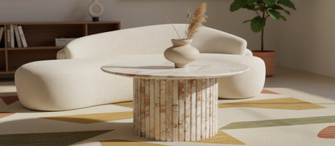 Celine Cream Genuine Marble Coffee Table, 1 Piece