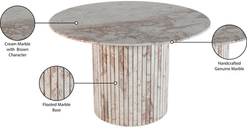 Celine 48" Cream Genuine Marble Dining Table, 1 Piece