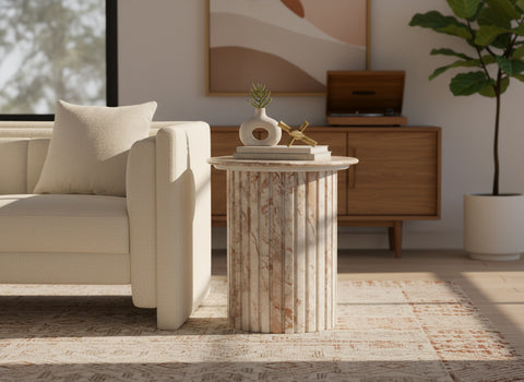 Celine Cream Genuine Marble End Table, 1 Piece