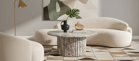 Celine Brown Genuine Marble Coffee Table, 1 Piece